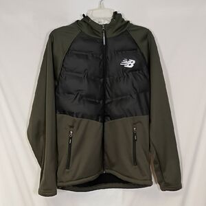 EUC New Balance Olive Green and Black Quilted Puffer Jacket with Hood Size Large